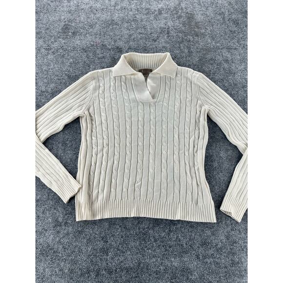 Cream Wide Ribbed Knit Collared Pullover Knit Sweater Women's Size Small* - Picture 3 of 6